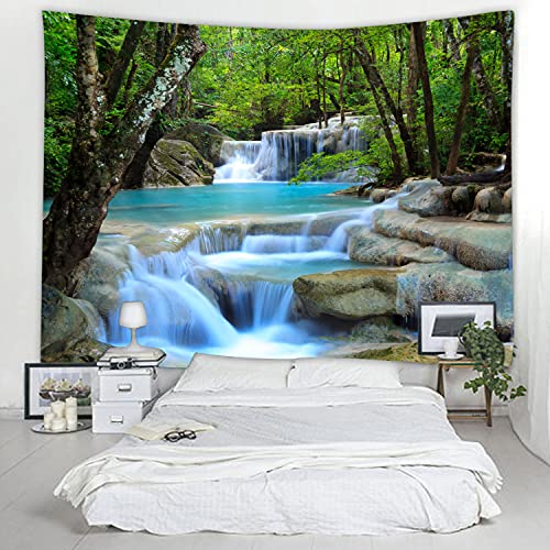 WODEJIA Forest Waterfall Fabric Tapestry Decorative Wall Art Tablecloth Bedspread Picnic Blanket Beach Throw Blanket Multifunctional for Bedroom Dormitory Living Room Hanging 59 x 51 Inches - color: Forest Waterfall Water, size: 59"L x 51"W