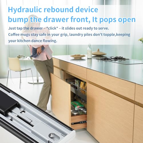 Push to Open Drawer Slides 5 Pairs Full Extension 12 14 16 18 20 22 24 inch Side Mount Pull Out Kitchen Cabinet Rails Bracket Replacement Ball Bearing Tracks kit Guide Runner 100 LB Capacity - size: 14 Inch, style: Push open-5 pairs