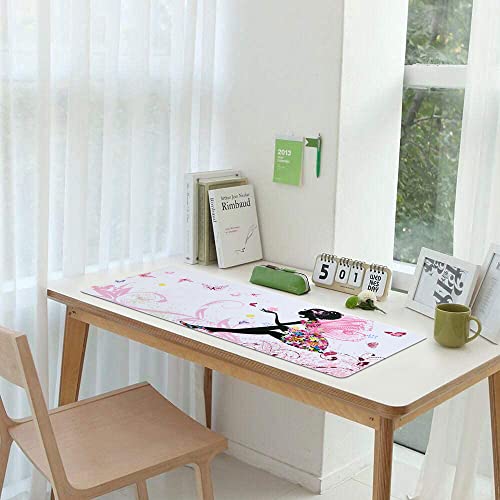 iCasso Extended Gaming Mouse Pad (35.4x15.7 in), Large 3mm Non-Slip Rubber Base Mousepad with Stitched Edges, Waterproof Keyboard Mouse Mat Desk Pad for Work, Game, Office, Home - Butterfly Girl - color: Butterfly Girl