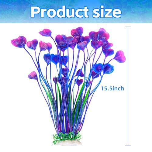 AQUANEAT Artificial Fish Tank Plants, Plastic Aquarium Accessories Large, 15.5 inch Purple Decorations, 2pcs - color: Purple