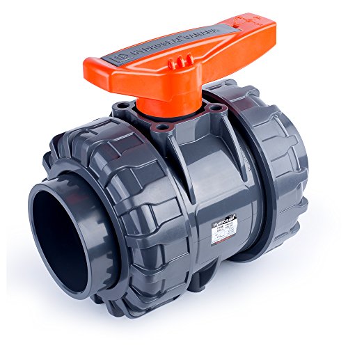 HYDROSEAL Kaplan 4" PVC True Union Ball Valve with Full Port, ASTM F1970, EPDM O-Rings and Reversible PTFE Seats, Rated at 200 PSI @73F, Gray, 4 inch Socket (4") - size: 4 Inch