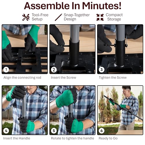 Lawn Leveling Rake with Work Gloves - Heavy-Duty Yard Leveling Rake - 17" X 10" Lawn Leveler Rake with 6.5ft Adjustable Pole - Quick to Assemble Rakes for Lawns and Garden