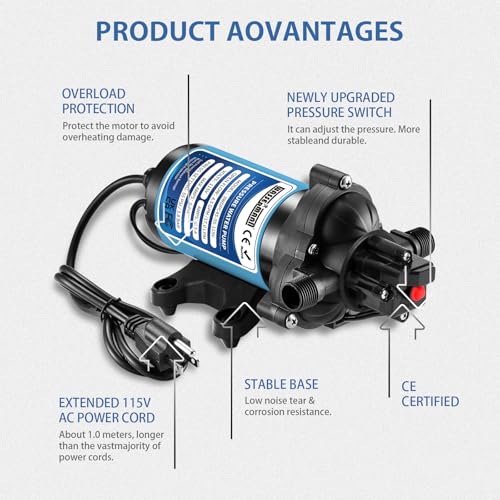 WASSERMANN Water Pressure Booster Pump 115 Volt AC 4.5GPM 55PSI,Water Pump Self Priming Diaphragm Pump with Pressure Switch for Kitchen Bathroom Marine Yacht Garden - size: Medium