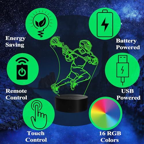 Lacrosse Night Light, Lacrosse Gifts for Boy, 3D Illusion Lamp with Remote Control, 16 Colors Changing, Timer, RGB Flashing Mode and Dimmable, Field Lacrosse Gifts for Men Christmas Decor - color: Color 2