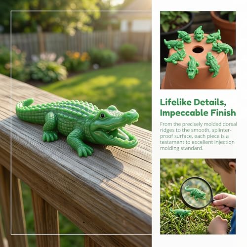 COMINGOIN Alligator Resin Aquarium Ornament, Small Reptile Figurine for Fish Tank Landscaping Decor, Aquascape Tank Accessory, Green Resin Terrarium Decorations（Fierce ） - style: Fierce