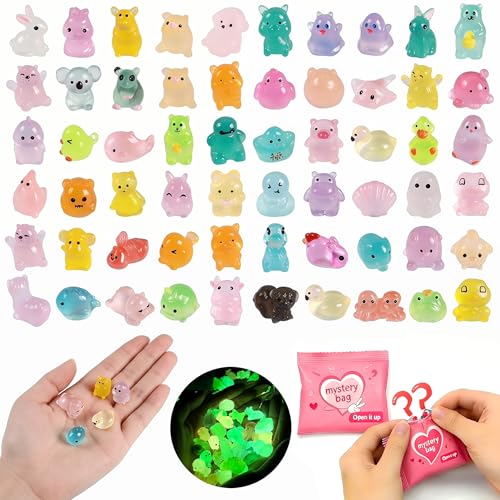 50Pcs Glow in The Dark Mini Resin Animals, Mystery Blind Bags – Luminous Farm Ocean Animal Miniatures for Fairy Garden & Aquarium Decor, Cute Collectible Figures and Surprise Gifts - color: Pink