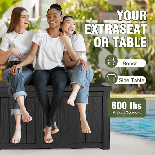 TARKARI 150 Gallon Resin Deck Box, Waterproof Outdoor Storage Box, Lockable for Patio Furniture, Garden Tools, Pool Accessories, UV-Resistant for All Weather Use, Black - color: Black, size: 150 GAL