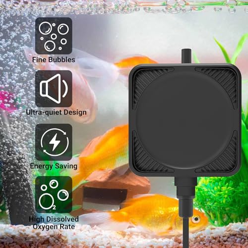 Mini Air Pump for Aquarium, Quiet Air Bubbler with Air Stone Air Tubing Clip, Oxygen Aerator for 1-15 Gallon Fish Tank, 1.3 Watt, 450 ML/min - color: black2