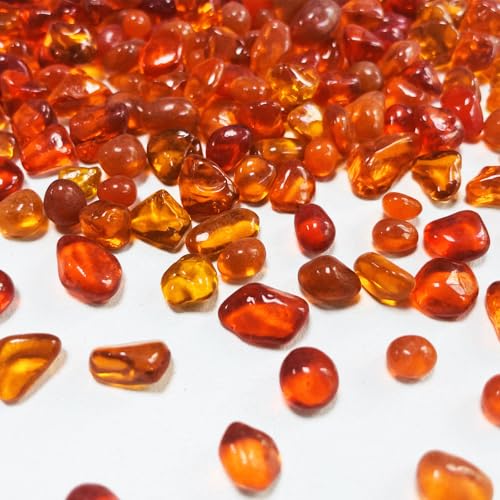 Glass Stones, 0.85LB/385g Red Orange Glass Rocks for Vase, Aquarium Pebbles for Fish Tank, Sea Glass Rocks for Vase Filler Craft - color: Orange Red