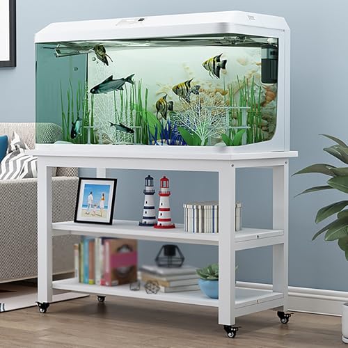 Rustic White Multi-Tier Rolling Fish Tank Stand - Heavy-Duty Metal Frame Aquarium Storage Rack with 3-Tier Shelves for Reptiles, Turtles & Aquatic Pets - Durable, Mobile Cabinet Solution - color: A-style, size: 80x45x74cm/31.5x17.7x29in