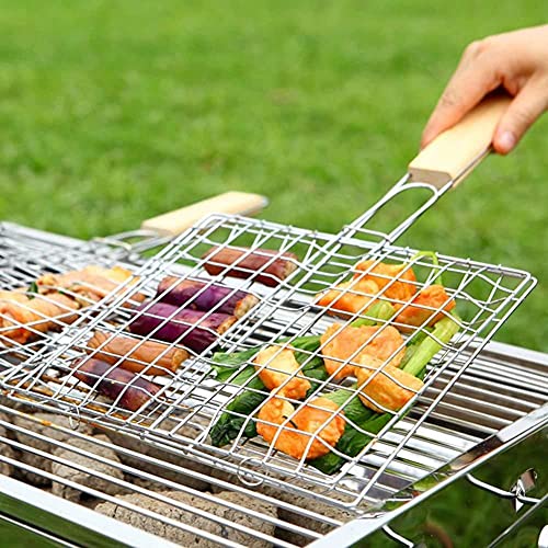 Ochine Grill Basket Portable Stainless Steel BBQ Barbecue Grilling Basket BBQ Tool Outdoor Grill Accessories with Handle for Fish, Vegetables, Shrimp, and Small Flat Sea Food - color: A