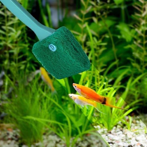MiOYOOW Fish Tank Cleaning Brush, 2Pcs Aquarium Algae Scraper Double-Side Sponge Scrubber Cleaner with Extended Curved Handle for Fish Tank Glass Cleaning