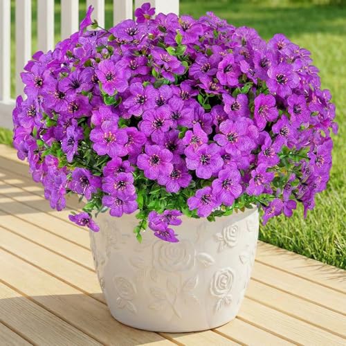Artificial Flowers Fake Plants for Outdoors Spring Decoration, 13Bundles Silk Realistic UV Resistant Faux Flowers for Outside Planter Porch Yard Patio Garden Home Indoor, Purple - color: Purple, size: Artificial Flowers(13 Pcs)