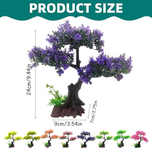 Aquarium Artificial Plants Decor, Cherry Blossom Tree with Grass Set, Pink Plastic, 9.44x3.54x2.75 Inches, for Nature Underwater Landscape (Yellow) - color: Yellow
