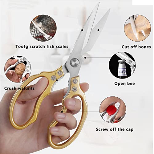 AWinjoy Kitchen Scissors, Heavy Duty Sharp Shears Dishwasher Safe, Kitchen Accessories Cooking Shears for Meat Chicken Fish Poultry Herb Bread (gold) - color: Gold