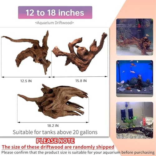 Hamiledyi Natural Large Driftwood for Aquarium 12-18 Inch Driftwood Branches Fish Tank Decoration Reptile Toy Assorted Size Reptile Habitat Decor Wood for Lizad (1 Pack)