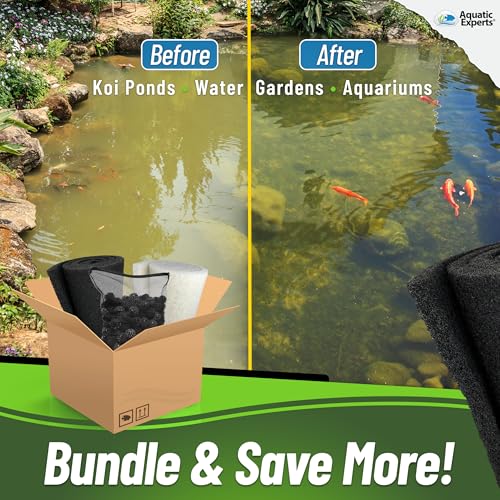 Aquatic Experts Koi Pond Filter Pad Bundle with Bio Balls – White Fine 12" x 72" + Black Coarse 12" x 72" Pads & 300 Count Bio Balls, Reusable Pond Filter Media - size: Pond Bundle – Pads + Bio Balls