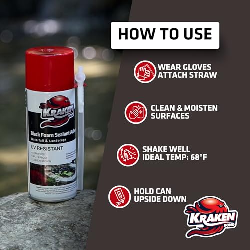 Kraken Bond Habitat Set Black Spray Waterfall Foam Sealant Straw Use 2x12 oz & Aquarium Silicone Sealant 2x10.1 fl oz – Vivarium, Terrarium, Fountain & Aquascape Background, Caulking Gun Not Included