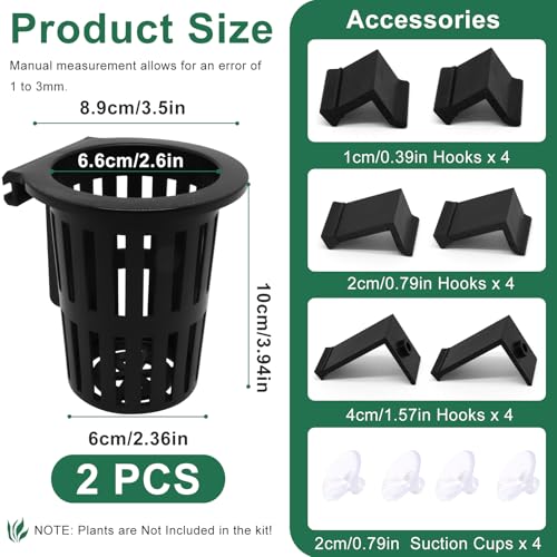 2PCS Upgraded Large Aquarium Plant Holder with 1.57" Extension Hooks and Suction Cups, Aquatic Plant Holder for Fish Tank Aquaponic Plants Cultivation and Aquascape Accessories, Black