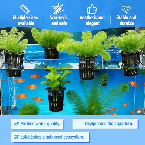 6 Pack Large Aquarium Plant Holder with Extension Hooks(3 Sizes) and Suction Cups, Aquatic Planter Cups Pots, for Fish Tank Aquaponic Cultivation