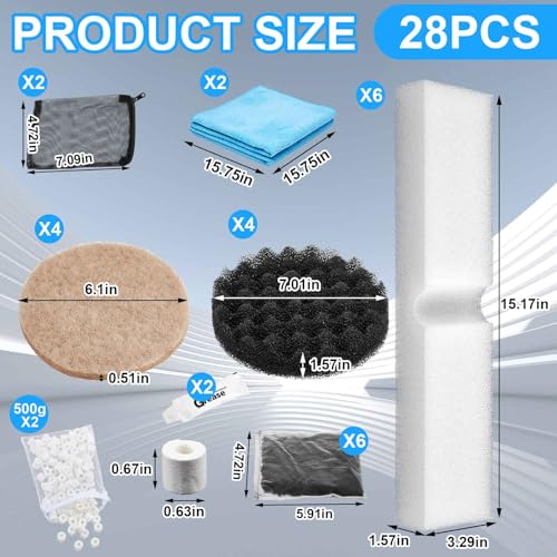 Threlaco 28 Pcs Aquarium Media Kit Compatible with Fluval Fx4/ Fx5/ Fx6 Filter, Carbon Foam Pad, Ammonia Remover Pads, Activated Carbon, Foam Block, Silicone Lube, Towels, Ceramic Ring, Mesh Bag - color: Ammonia Remover Pads