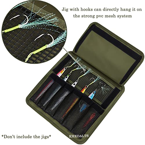 Fishing Jig Bag Large Lures Bags Saltwater & Freshwater,Slow Pitch Jigs Storage Bag Suitable For Max 10inch Jigs,Heavy Duty Offshore Fishing Jigs Lead Bag For Men Gifts Waterproof Army Green