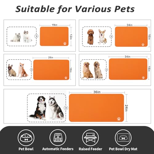 HotLive Dog Food Mat - Absorbent Cat Mat for Food and Water, No Stains Pet Feeding Bowl Mat, Easy to Clean Pet Placemats, Quick Dry Dog Water Dispenser Mat for Messy Drinkers | Paw Orange 12"x 19" - color: Paw Orange, size: 12"x19"