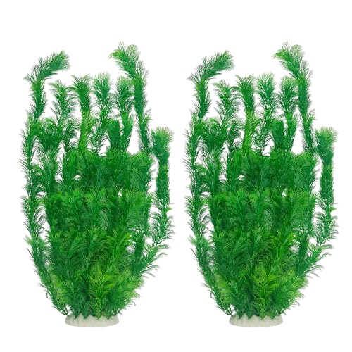 Extra Tall Aquarium Plants 23.6 Inch, 2 Pack Large Fish Tank Plants Plastic, Realistic Artificial Aquarium Decorations with Heavy Ceramic Base, Tall Fake Decorations for Large Fish Tanks - size: 23.62in