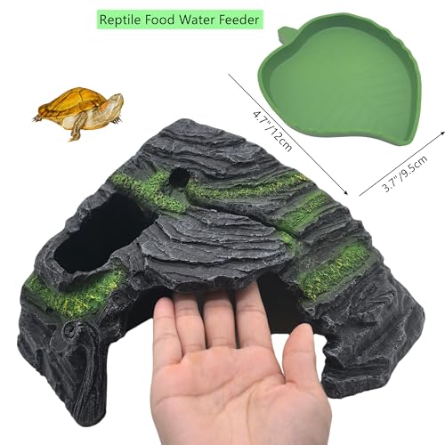 M2cbridge Aquarium Fish Hide Cave Reptile Hideout Cave Terrarium Amphibians Habitat Decor (Island+ Water Dish) - style: Island+ Water Dish
