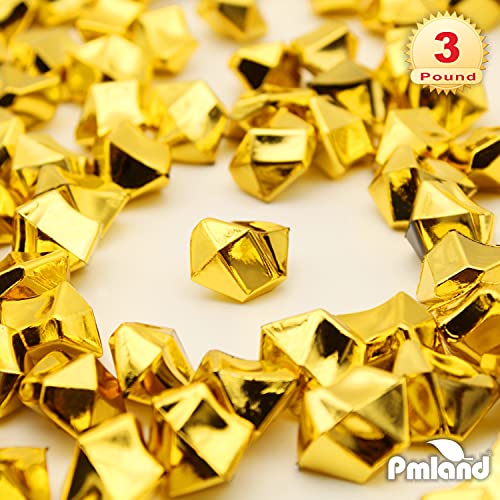 PMLAND Clear Fake Ice Rocks – 550 Pcs Large Gold Acrylic Gems Crushed Plastic Diamonds, 3 Lbs / 2.25 Quarts Bulk Vase Filler for Centerpieces Wedding Theme Décor Wedding Table Scatter - color: Gold