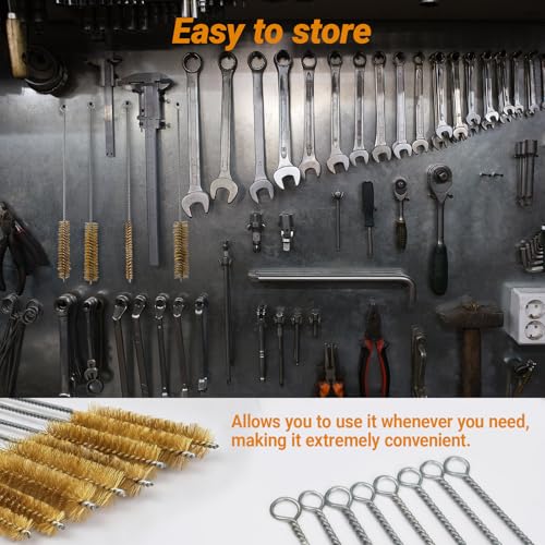 RAWILL 8Pcs Tube Cleaning Brush, Brass Stainless Steel Engine Cleaning Brushes, 12 Inch Long Round Wire Pipe Cleaner for Deep Pipes, Auto Parts, Engine Parts, 8 Sizes - color: 8 PC