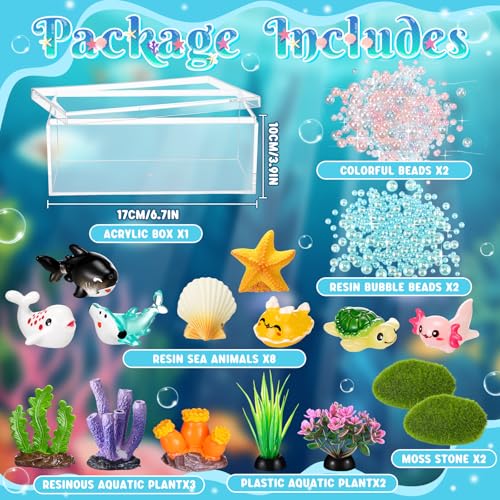 HyDren Axolotl Sea Animal Crafts DIY Tank Glow in the Dark Mini Axolotl Figures Gift Ocean Diorama for Home Under the Sea Themed Birthday Party Decorations (Ocean) - style: Ocean