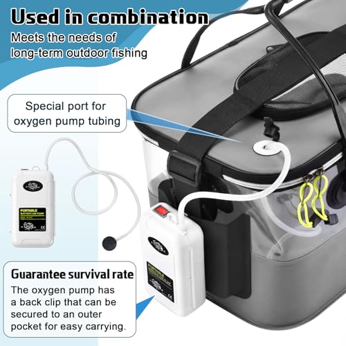 3 Pcs Fishing Bucket, Live Bait Aerator and Fishing Cast Net with Heavy Duty Sinker Foldable Live Bait Bucket Portable Quiet Aerator Fish Transport Container Outdoor EVA Bag - color: Gray