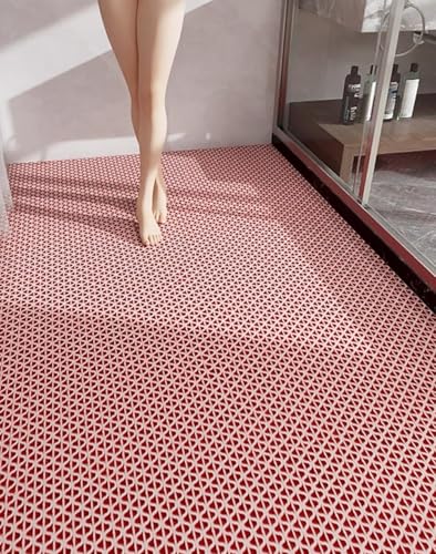SRDDQLC PVC Drainage Floor Mat Non-Slip Commercial Wet Area Mat for Outdoor and Indoor Restaurant Kitchen Bar Swimming Pool Splash Matting Water Drain Flooring Mat (Pink and Red, 3FTX11FT) - color: Pink and Red