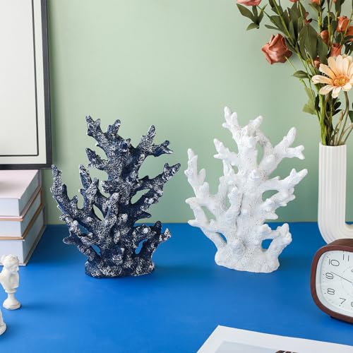 Artificial Coastal Dorm Fish Aquarium Coral Ornament Decor Realistic Aquatic Plant Marine Themed Gifts for Beach Coastal, Living Room, Bathroom- Blue - color: Blue