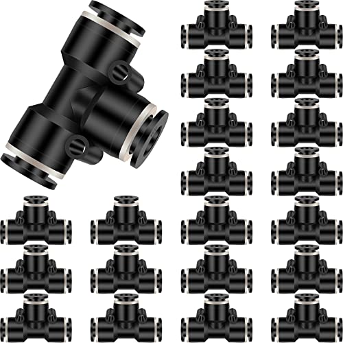 Boao 20 Pcs 1/4 Inch Pneumatic Push to Connect Tee Fittings - Plastic 3 Way Air Line Adapter, Quick Connect Tube Connectors for Industrial Automation, Auto Repair, DIY Air Tools(1/4 Inch)