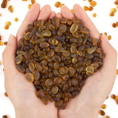 QEQEKAKA Sea Glass Stones for Crafts About 1LB (405g/14.28oz) Brownish Yellow Glass Pebbles Gemstones Bulk for Aquarium Rocks Fish Tank Gravel Green Filler for Vases Centerpieces - color: Brownish Yellow, size: 1LB (405g/14.28oz)