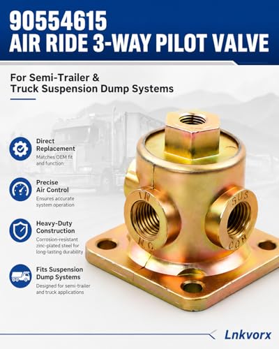 90554615 3-Way Pilot Valve, 1/8-1/4 in NPT Ports, Compatible with Haldex | Replacement for Haldex 90554615; for truck and trailer air ride, suspension dump and lift axle control