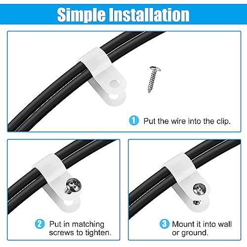 RGBZONE 120pcs 3/8 Inch White R-Type Cable Clips with Screws, Nylon Plastic Wire Clips for Indoor Outdoor Electrical Wire Cord Management (10.4mm, 3/8 Inch) - color: White, size: 3/8 Inch