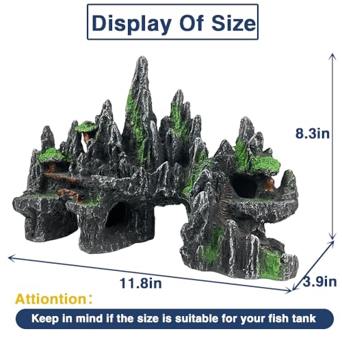 Large Fish Tank Decorations - Fish Tank Decor Aquarium Rock Mountain View Aquarium Ornament Tree House Cave Fishtank Rocks for Large Fishtank Glofish Tank Decorations