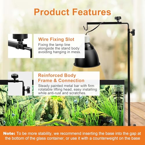 Simple Deluxe Reptile Lamp Stand Metal Light Holder Adjustable Height 16-32 inch, for Amphibian Terrarium Heating-Light and Aquarium Tank - size: Lamp Stand M