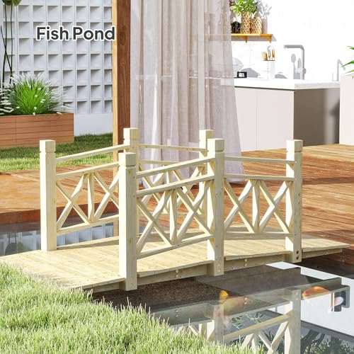 Outsunny 5 ft. Wooden Garden Bridge with Safety Rails, Backyard Bridge Footbridge for Ponds, Creeks, Streams, Nature Wood - color: Nature Wood