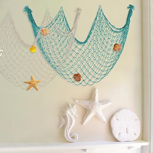 2 Pack Fish Net Decorations for Party - color: Beige+aqua