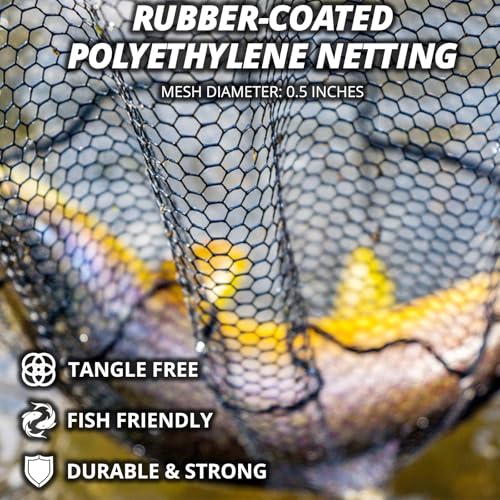 Retractable Extra Long Landing Net - 81" Large Fishing Net with Telescoping Handle, Rubber Coated Polyethylene Netting - Easy Folding