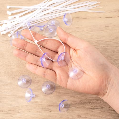 30 Pcs Aquarium Suction Cups with 50 Pcs Zip Ties, Suction Cup for Fish Tank Plants Binding Moss Shrimp Nest Landscape Fixation, Utility Sucker Pad Without Hooks for Kitchen Hanging(3.5cm) - color: Clear (Set of 80), size: 1.38 inch