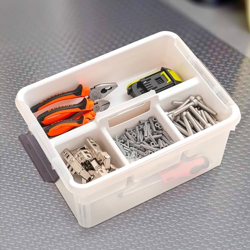 Citylife 17 QT Plastic Storage Bins Clear Storage Box with Removable Tray Stackable Latching Box with Handle for Organizing Tool, Craft, Office, Bead - size: 17 Qt- 1 Pack-H