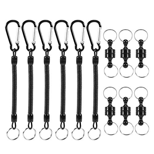 Lixada Magnetic Release Holder with Coil Lanyard Clip Magnetic Net Release for Fly Fishing - 6/PK