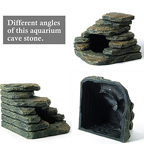 FEDOUR Aquarium Ornaments, Aquarium Mini Skull Skeleton/Aquarium Mini Castle/Aquarium Hippon Cave/Aquarium Rock Stone Cave Decoration, Fish Tank Decoration Landscape Hiding House (Rock Cave)