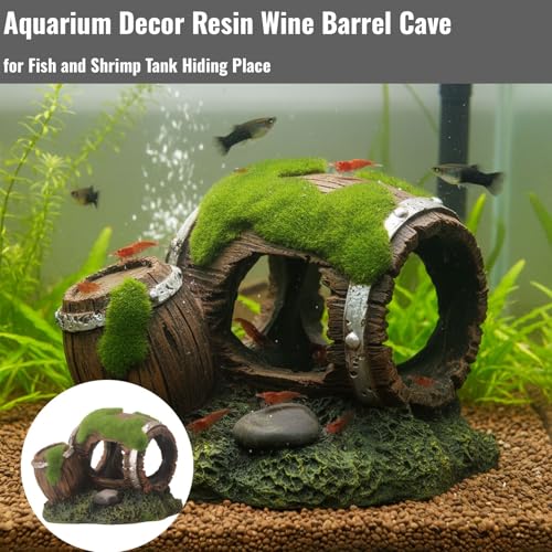 Aquarium Decor Resin Wine Barrel Cave for Fish and Shrimp - Realistic Simulation Barrel Tank Hiding Place for Cichlids, Shrimp, Small Fish - color: Style D, size: 8.8x7.8x7.4 cm
