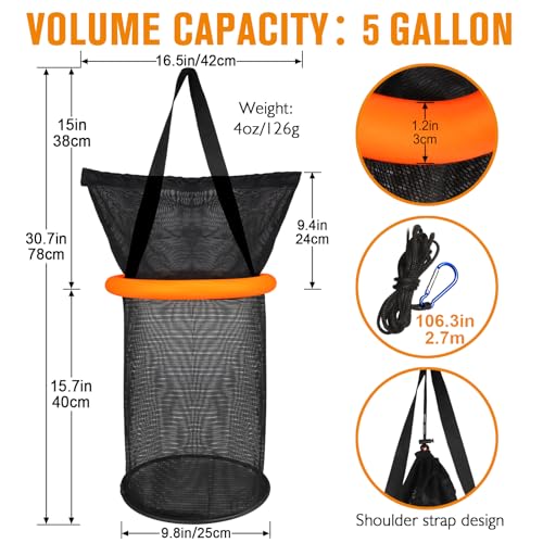 Dovesun Floating Fishing Basket, Collapsible Fishing Net Portable Nylon-mesh | Coated Nylon Net Bait Storage Cage for Keeping Crayfish Minnows Leaches and Other Live Baits - color: 5 Gallons-1pcs(Small Minnow Bait Bag), size: Diameter of the bottom: 9.8"